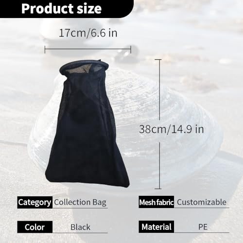 SturdyShape Bolsa para Almejas con Malla y Cintura, Equipo de Cesta con Anillo Rígido y Mosquetón - Redes para Pesca para Recolección de Almejas y Conchas 6.6 x 14.9 in miniatura 4
