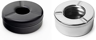 Dynore Stainless Steel Black/Silver Round Lid Ash Tray- Set of 2-picture-11