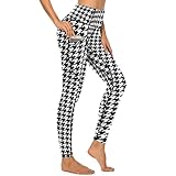 Cerburny High Waisted Leggings for Women Exercise Yoga Pants with Pockets Workout Running Houndstooth Pants
