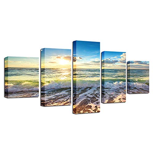 Toile murale plage 5 pièces pour sublimer un grand mur de salon vide