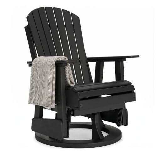 Image of Ashley Furniture Hyland Wave Outdoor Swivel Glider Chair, 74 Lbs Frame with Durable Weather Resistant HDPE and Stainless Steel Hardware for Patio Relaxation, Black