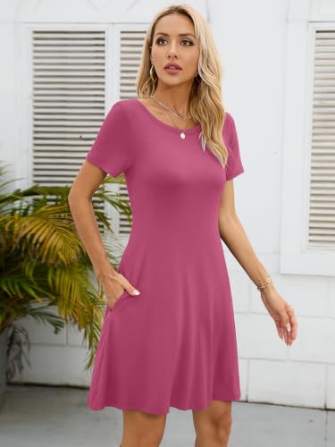 Image of KORSIS Summer Women's Dress Casual T-Shirt Short Sleeve Dresses Swing Flowy Beach Vacation Work Sundress with Pockets