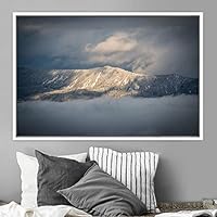Framed Canvas Wall Art Foggy Mountains Aerial Cool Multicolor Nature Photography Realism Relax/Calm Rustic Wilderness - 16x24 inches