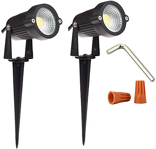 Youngine 12V Outdoor Led Lawn Light Lamps Landscape Spotlight 5W Cob Garden Patio Wall Yard Path Decorative Lighting With Spiked Stand, Pack Of 2 (Cool White),No Plug #TOP15