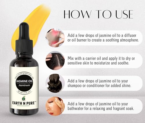 Image of Earth N Pure Jasmine Essential Oil for Aromatherapy With Glass Dropper| 15 ML