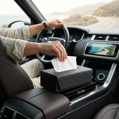 Image of Dhides Handcrafted Tissue Paper Tissue Holder Car Tissue Box Textured Black Colour