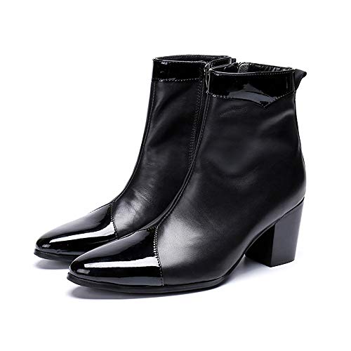 Feito à mão Botins masculinos com zíper pontiagudo para festa, show de férias para escritório, couro