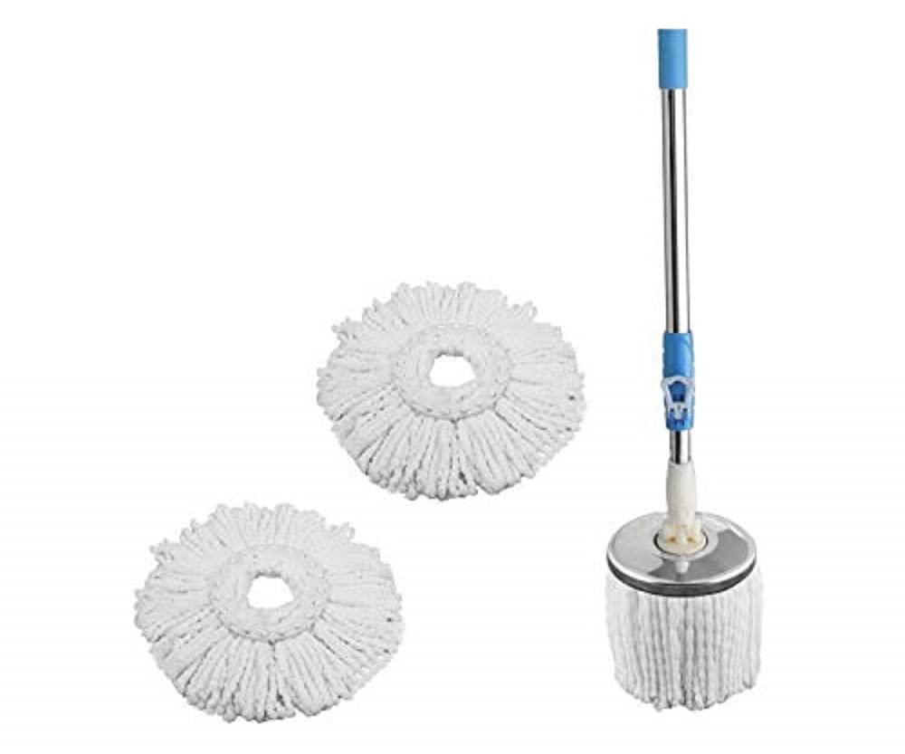 ARSUK Mop Pole Handle with 2 Replacement Mop Heads 100% Microfiber, 360º Rotating, Telescopic bar