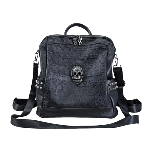 zaino con teschio con tasche funzionali pratico in PU per attività allaperto e moda di strada elegante nero