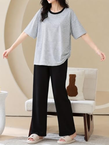 Image of Louis Luxe Cotton Blend Womens Korean Night Dress || Full Pyjama Set || Korean Nightsuit ||Women Nightwear ||Round Neck Full Sleeve Nightsuit || Loungewear || Everyday Nightdress (ND-12)