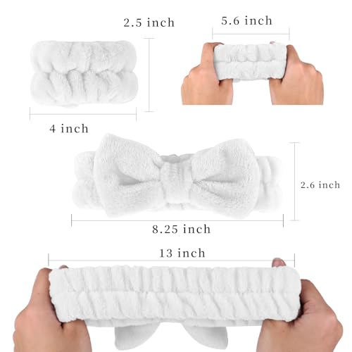 ELTONGUU Conjunto de faixa de cabeça e pulseira de spa com 2 laços de cabelo, lavagem de rosto preta