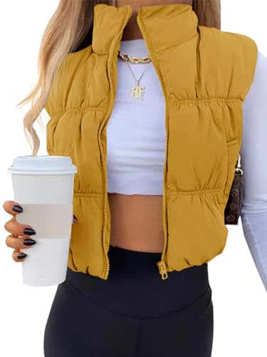 Image of SySea Women's Crop Puffer Vest Winter Zip Up Lightweight Sleeveless Warm Outerwear Padded Coat