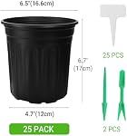 25 Pack 1 Gallon Plastic Seedlings Plants Nursery Pots with 25 Pcs Waterproof Plastic T-Type Plant Tags and 2Pcs/Set Transplanting Digging Mini Tools