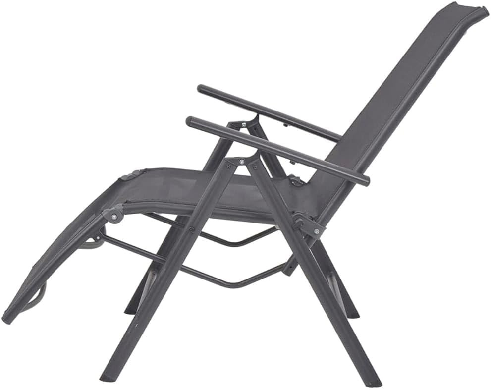 Reclining Deck Chair Aluminum and Textilene Blackoutdoor Lounge Chairs Tanning Chair Patio Chairs Recliner chairSuitable for Gardens, courtyards