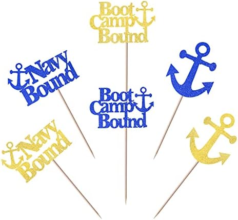 24 Pack Military Themed Cupcake Toppers Boot Camp Bound Cupcake Picks Navy Bound Themed Cupcake Decorations Welcome Ceremony Army Birthday Party Cake Decorations Supplies Blue