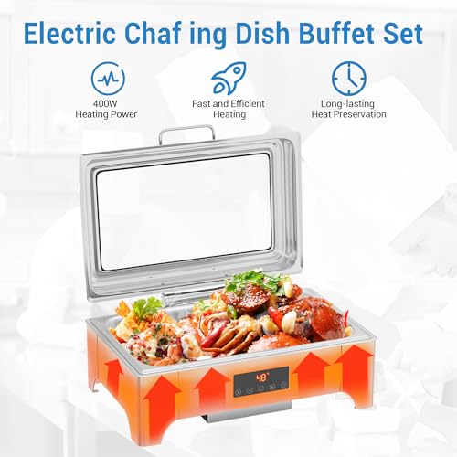 9 QT Electric Chafing Dishes for Buffet, Stainless Steel Buffet Servers and Warmers with Touch Screen & Transparent Lid, Ideal for Parties, Catering and Wedding, Silver by JoanKaren - Used condition - Image 6