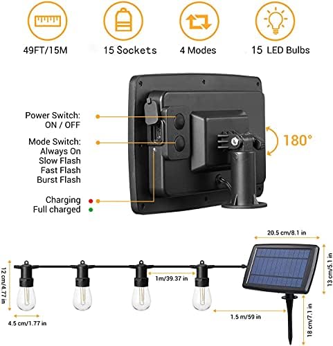 OxyLED Solar Lights Outdoor, 49FT 15+1 LED Solar Festoon Lights Outdoor for Christmas Home Garden Terrace Party Wedding Christmas Warmwhite
