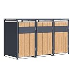 AXI Luke Wheelie Bin Storage in Metal, Anthracite/Wood Look - Bin Storage Wheelie 3 containers - Max. 240L - Bin Sheds, Dust Bin Shed with excellent ventilation