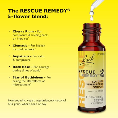Image of Rescue Remedy Pet Dropper - 10mL - Stress & Tension Support for Dogs & Cats with Bach Natural Flower Essences - Sedative-Free, Homeopathic Liquid Formula - For All Breeds, Ages & Weights