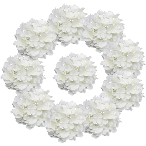 DH EYB Hydrangea Artificial Flowers, 10Pcs White Hydrangea Head with Stem