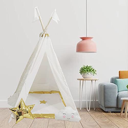 Tent House for Kids Portable Play Tent for Kids, A House for Boys & Girls to Play Indoor or Outdoor Games and Party Decorations (White and Golden)