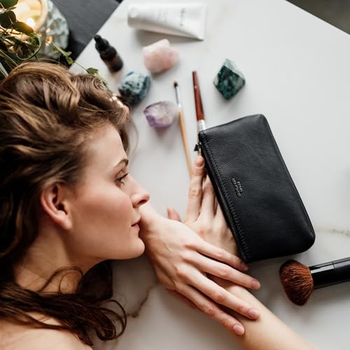 BERLINER BAGS Premium Genuine Leather Makeup Bag Anna, Cosmetic Bag for Purse, Travel and Cosmetics Pouch with Zipper for Women - Black2