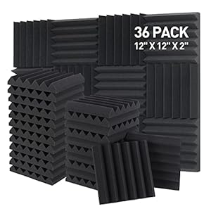 Sound Proof Foam Panels – 12 x 12 x 2 Inches 36 Pack Wedges Acoustic Foam Panels Sound Proofing Padding for Walls and Ceiling High Density Foam Studio Foam (Black)