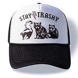Oyooct Funny Hats for Women - Stay Trashy Trucker Hat for Women and Men | Black Trucker Hat, Funny Raccoon Design Adjustable Hat