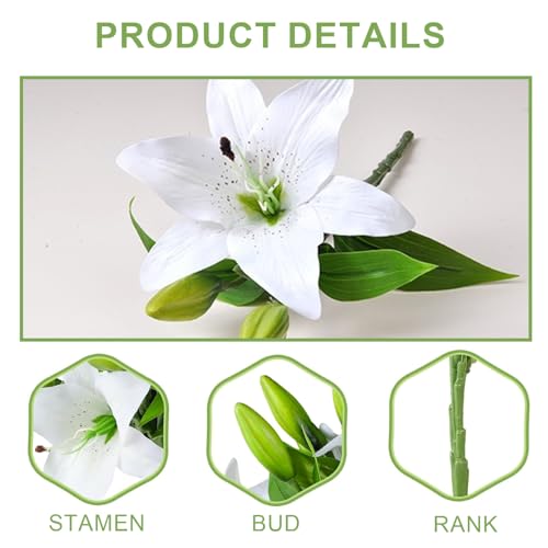 Flores de lirio de Pascua artificiales de 37 cm con acabado premium 6
