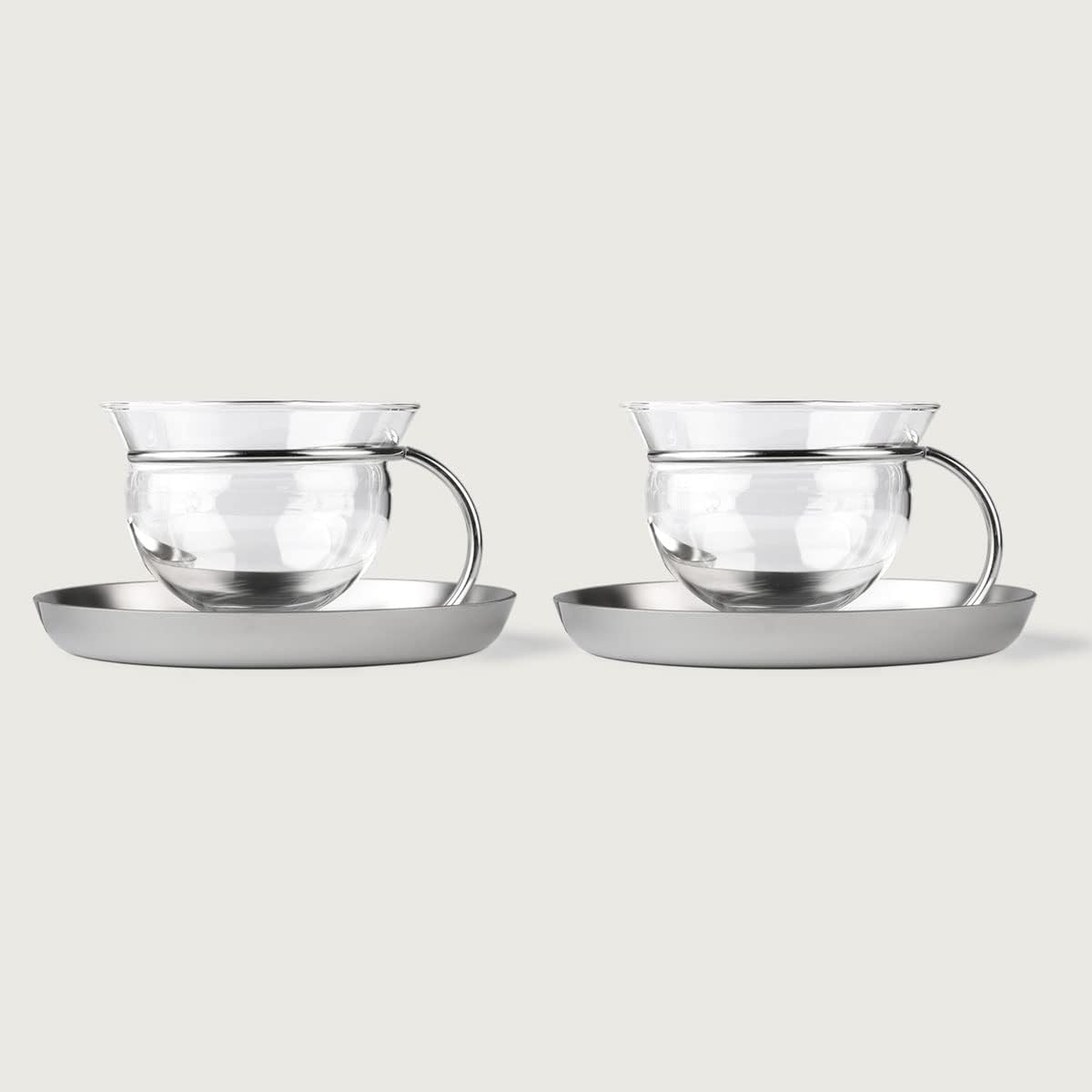 Pott Stainless Steel & Glass Mono Filio Tea Cups (2-Pack, 4.2 oz, Transparent, Modern, Reusable)