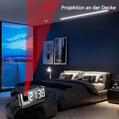 Reloj despertador digital con proyector ajustable de 180 grados y sensor de temperatura para casa 5