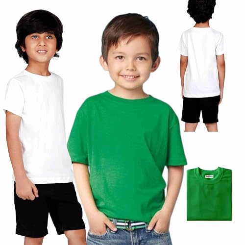 Image of Kids Round Neck T-Shirt Half Sleeves 100% Cotton Rich Soft Comfortable Fit Stylish Plain Color White+1 Combo Original Brand Tshirt for Boys