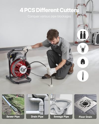 Image of VEVOR Drain Cleaner Machine 75 FT x 1 /2 Inch Manual Feed Sewer Snake Auger