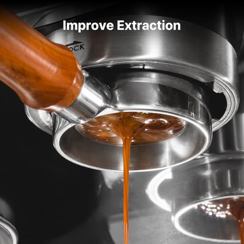 Image of 58mm Bottomless Portafilter 3 Ears with 2 Filter Basket Stainless Steel Espresso Portafilter, Rosewood Espresso Handle Stainless Steel Filter Holder and 2 Filters Espresso Machine Accessories