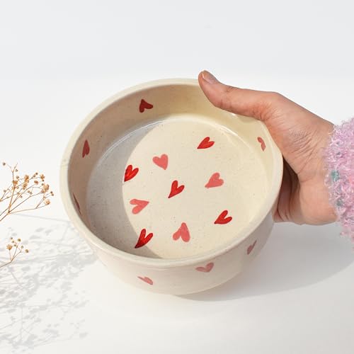 Image of Twin Heart Breakfast Bowl | Dishwasher Microwave Safe | Adorable Ceramic Bowl | Cute Valentine Heart Printed Patterned Dessert /Breakfast /Soup /Ice Cream Small Bowl (Multiclour 2)