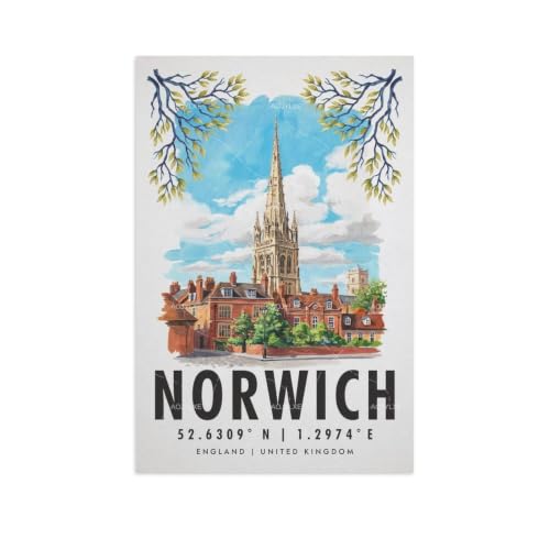 Poster Norwich aquarelle vintage | Grand paysage urbain 60x90 cm