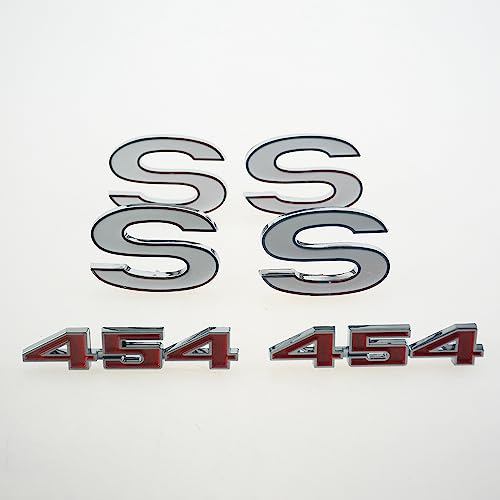 Image of 6Pcs Set SS 454 Fender Emblem 3D Tape Badge Sticker Nameplate Letter Replacement for 1970 1971 1972 El Camino Malibu (Silver Red)