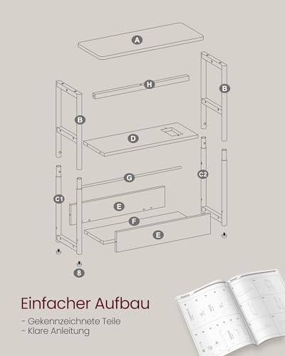 VASAGLE Beistelltisch schmal, Nachttisch mit Ladefunktion, 3 Ablagen – Ansicht 9