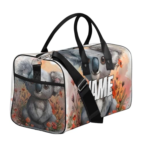 Personalized Cute Koala Travel Duffel Bag with Name, Custom Gym Sport Bag Cartoon Animal Carry On Weekend Overnight Duffel Bag for Men Women3