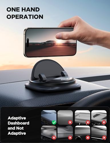 JOYROOM Phone Holders for Your Car, 360° Rotatable Cell Phone Car Mount Adjustable Spring Design Dashboard Phone Mount for Car, Supports One-Hand Operation for iPhone 16 pro Samsung S25 All 4-7"Phones