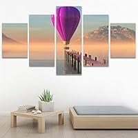 SIGNWIN 5 Panel Canvas Wall Art Modern Art Expressive Hot Air Balloon Minimalist Multicolor Photography Transportation for Home Decorations Ready to Hang - 60