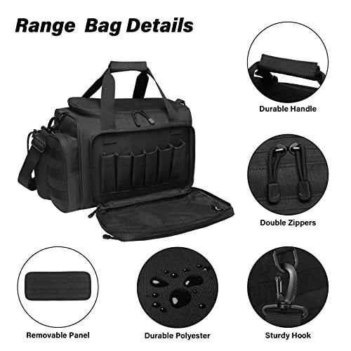 MOSISO Tactical Range Bag for Gun,Large Range Duffle for Pistols and Gear,Carrying Bag with Handle&Shoulder Strap for Handguns and Ammo, Soft Cases for Pistol for Shooting Range Outdoor Hunting, Black by MOSISO - Image 2