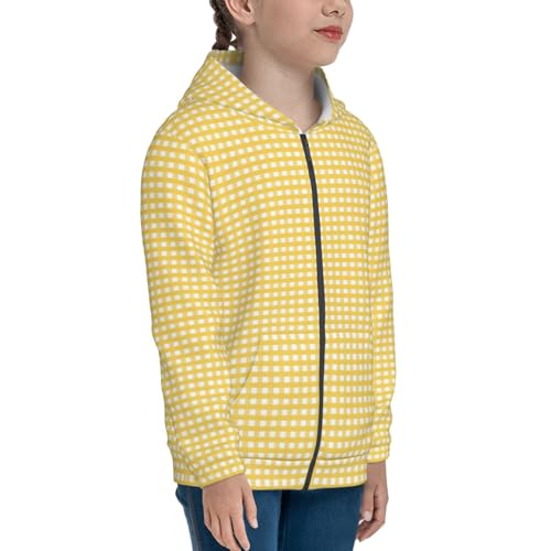 Yellow Gingham Kids Pullover Hoodies Boys Zip Up Sweatshirts Girls Athletic Clothes with Pocket4