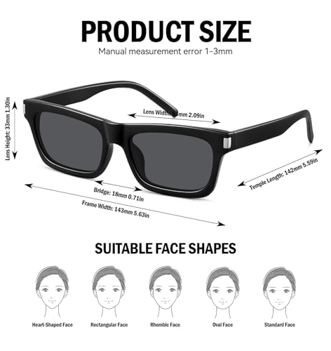 LOOMAKA Rectangle Sunglasses for Women Men, Trendy Chunky Retro 90s Square Shades with Silver Rivet Accents, Thick Wide Frame Y2K Designer Style UV400 Protection — view 5
