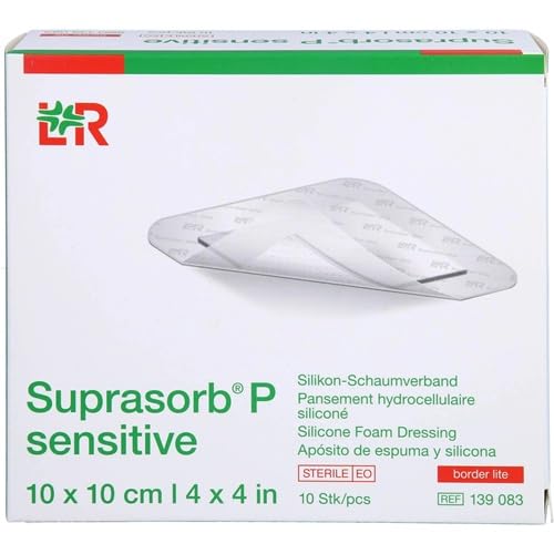 Lohmann & Rauscher Suprasorb P Sensitive Border Lite - Confezione da 10 medicazioni in schiuma di silicone, sterili, 10 x 10 cm