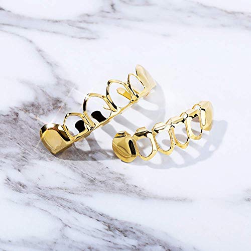 Jinao Bottom Grillz Rapper Costume Fit 18K Gold Plated Four Open Face Gold Grillz For Women Men Christmas Gift (Bottom)) #TOP3