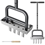 Yornoli Lawn Aerator Tool – Heavy Duty Hollow Tine Manual Coring Aerator with 4 Stainless Steel Pluggers, Soil Core Storage Tray & Long Handle Soft Grip for Compacted Soil Lawn Health & Clay Release