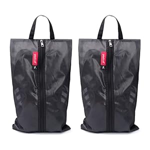 pack all Plus-Sized Shoe Bag for Travel, Water-Resistant Shoe Pouch | Odor-Resistant, Dustproof, Portable, Soccer Cleats & Gym Storage, Fits Up to Size 16, 2 Pack, Black