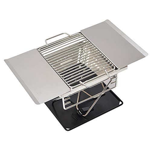 YzDnF Outdoor Stainless Steel Grill Charcoal BBQ Picnic Hiking Camping Cooker Lightweight Grill For Camping Fishing Outdoor Activities (Color : Silver, Size : 30X18X17cm)