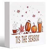 LXDNBGO Fall Decorations for Home, Fall Table Decor Rustic Tis the Season Pumpkin Wood Box Sign, Farmhouse Retro Artwork Thanksgiving Fall Decor for Office Bedroom Room Mantel Tiered Tray, 5.9 Inch